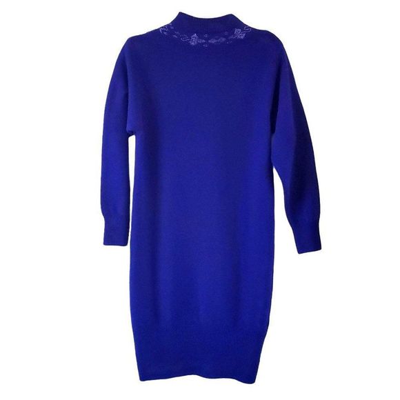 Vintage Benetton Knit Sweater Dress Purple Women Size 14 to 16 READ - Picture 4 of 8